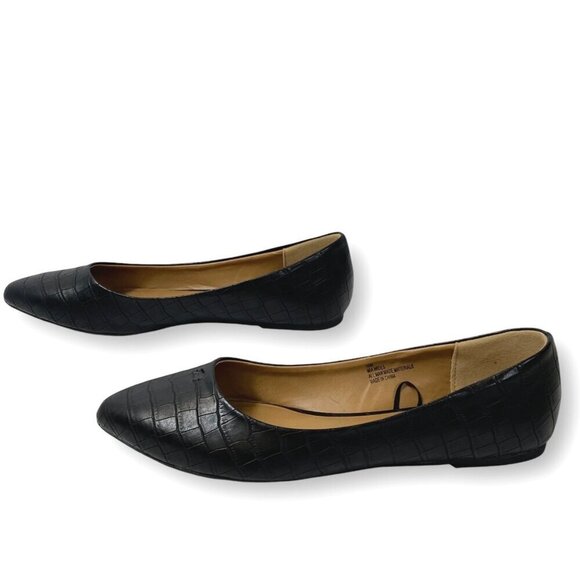 Seychelles Mia Flats Womens 10W Black Croc Embossed Faux Leather Point Toe Shoe - Picture 5 of 11